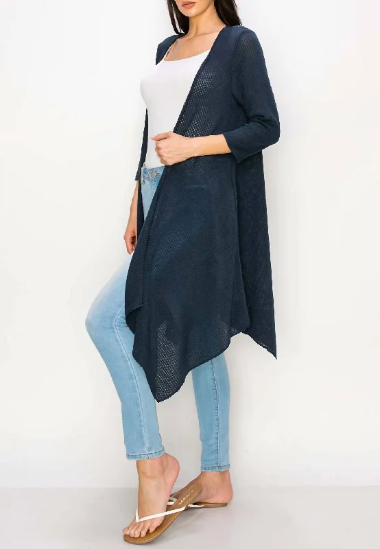 Special Occasion Wear Long Sleeve Knit Duster In Navy