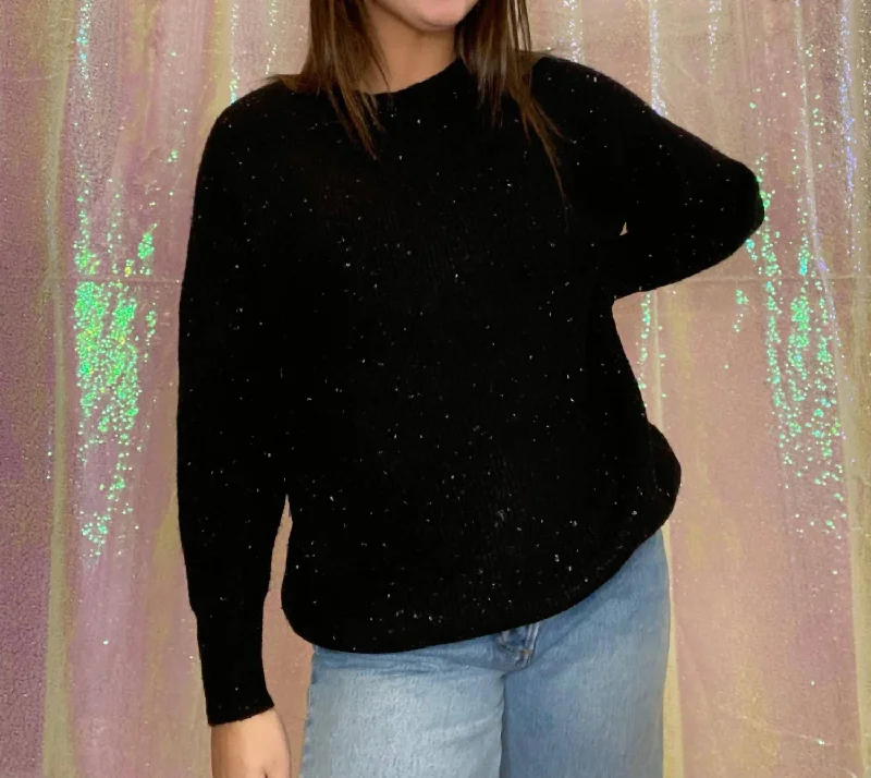 Colorful Clothing Starry Night Crew Neck Tunic Sweater in Black