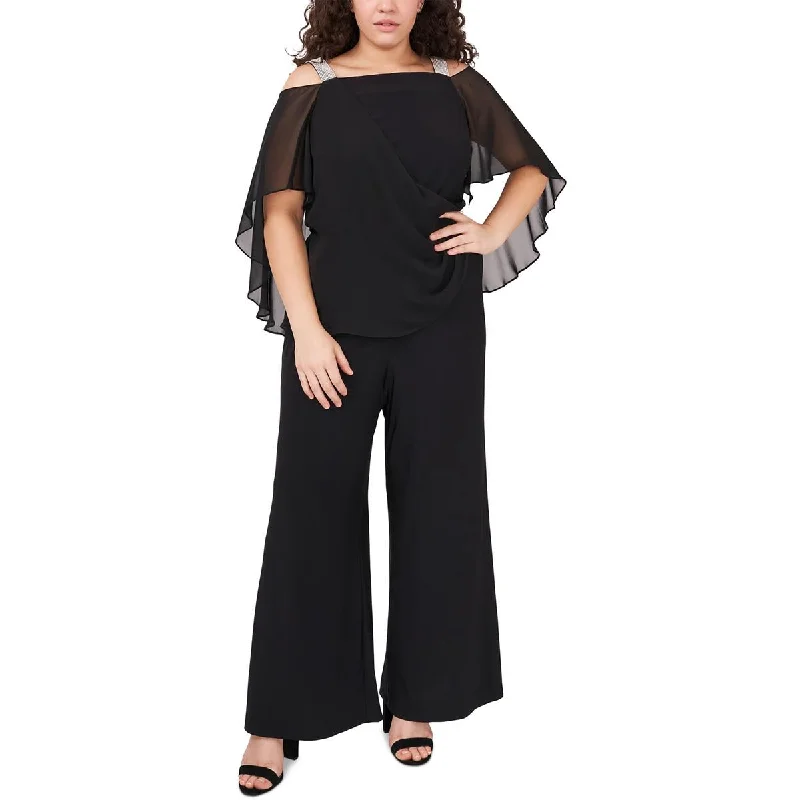 Chic Wardrobe Essentials MSK Womens Sheer Overlay Rhinestones Jumpsuit