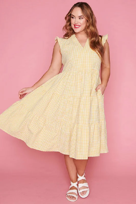 Dive Into Trendy Women's Fashion Selina Mustard Gingham Dress