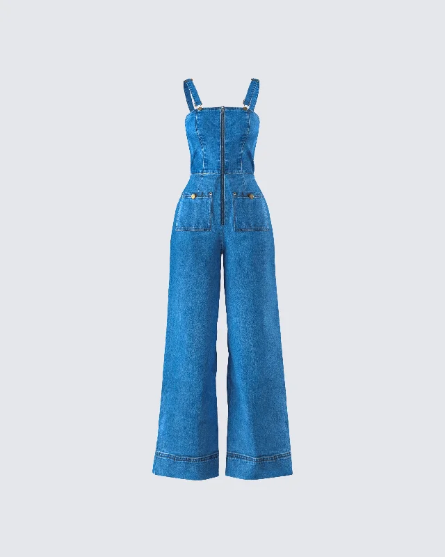 Edgy Fashion Fawn Blue Denim Overalls