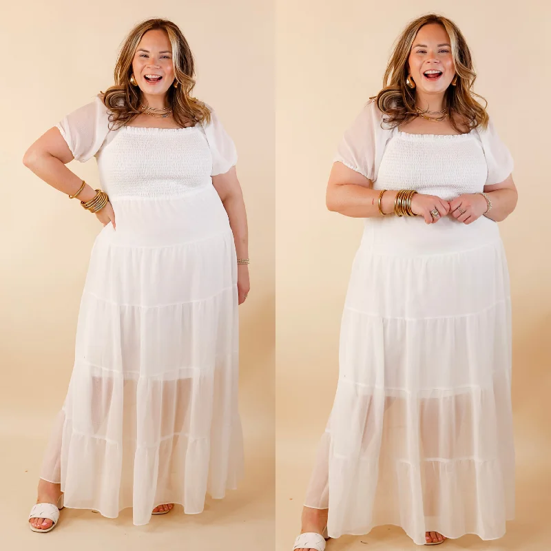 Women's Clothes Honeysuckle Love Tiered Maxi Dress with Smocked Bodice in Ivory