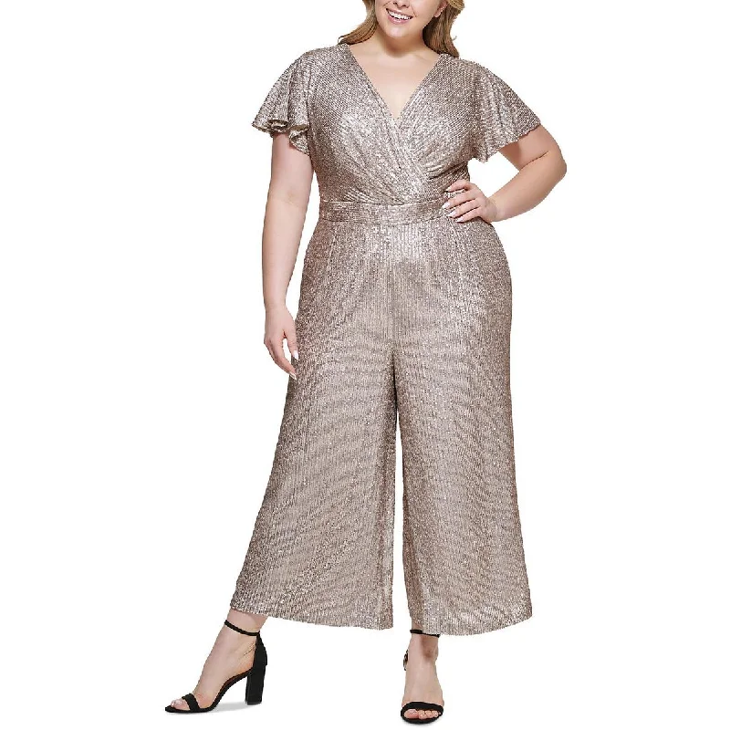 Trendy Attire For Her Eliza J Womens Plus Sequined Wide-Leg Jumpsuit