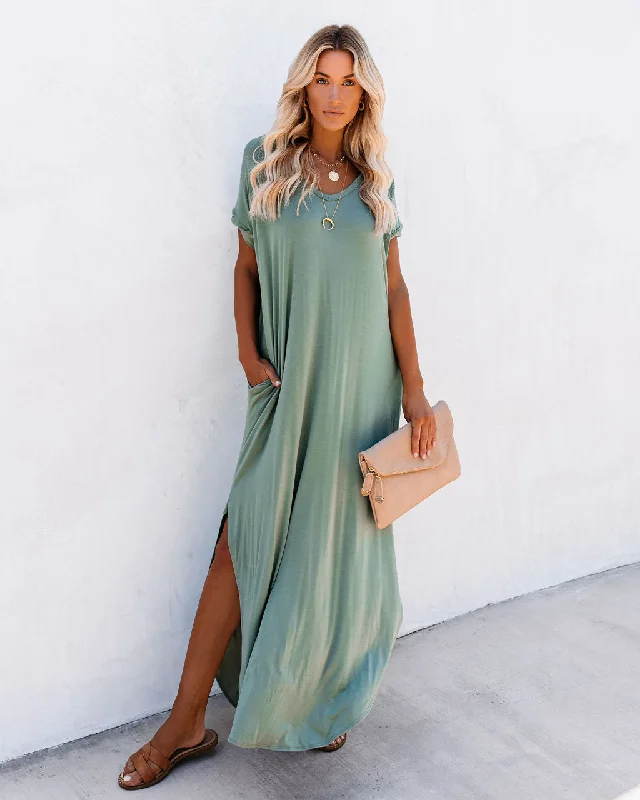 New Season Fashion Preview Farmers Market Pocketed Modal Maxi Dress - Dark Sage