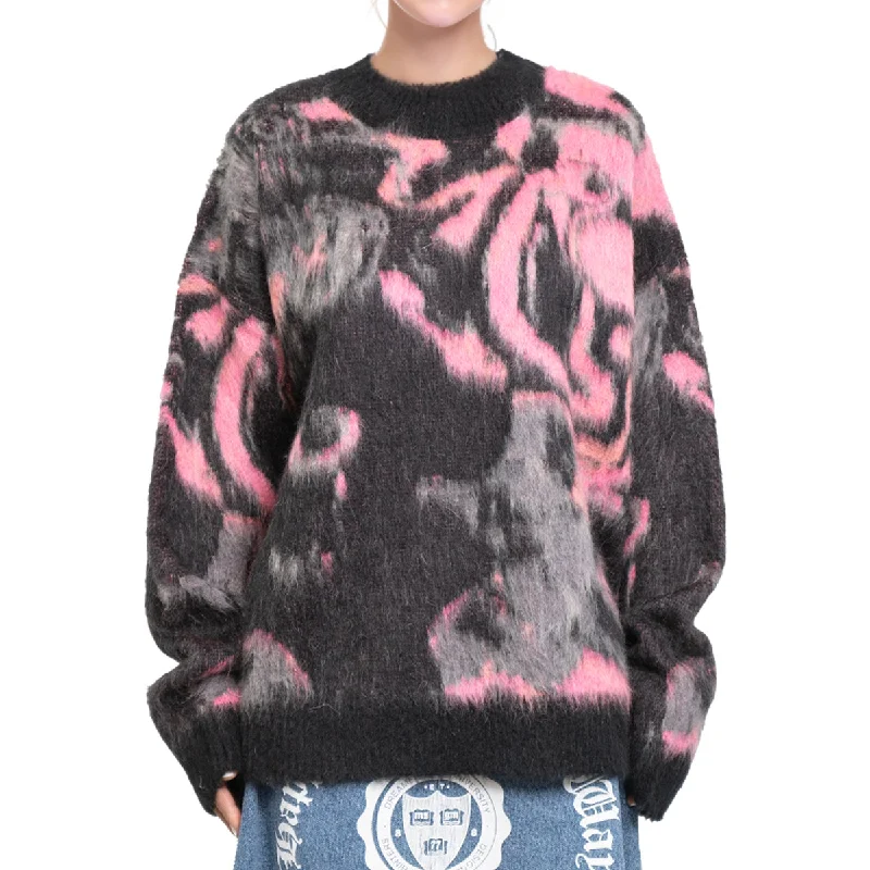 Fashion Forward Rounded-collar sweater with "Magma" print Pink