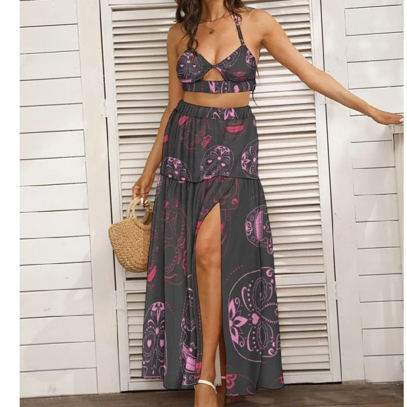 Limited Time Deal Women's Purple & Pink Skulls Tie Back Wrap Dress