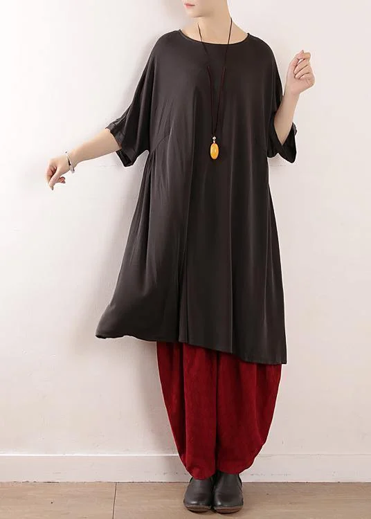 Fresh Styles, Fresh Deals Loose gray silk Tunics 2024 o neck large hem A Line Summer Dresses