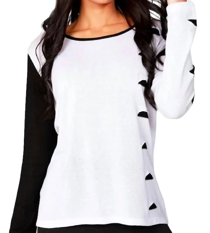 All Season Fashion Collection Cut Out Scoop Neck Pullover In White/black