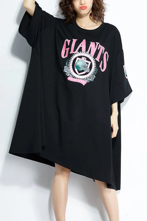 Trendy Street Style Clothing Chic o neck baggy Cotton plus size Tunic Tops black loose Dresses summer