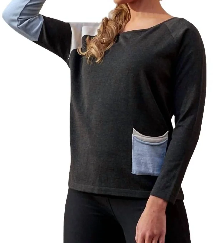 Seasonal Clearance Color Block Scoopsweater In Coal Combo