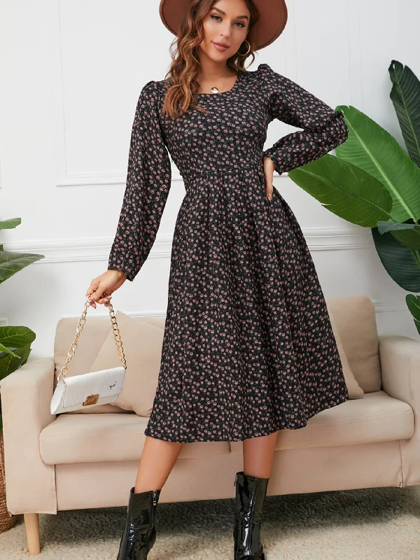 Chic And Comfortable KittenAlarm - Knit Rib Puff Sleeve Flare Dress