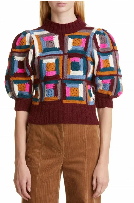 Casual Chic Camryn Crochet Puff Sleeves Sweater in Multi