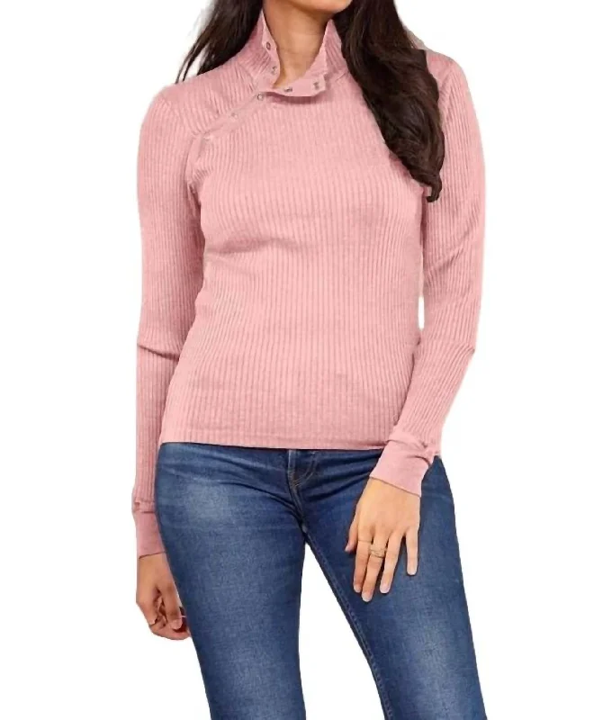 Outfits For Girls Andre Long Sleeve Snap Turtleneck Top In Pink Quartz