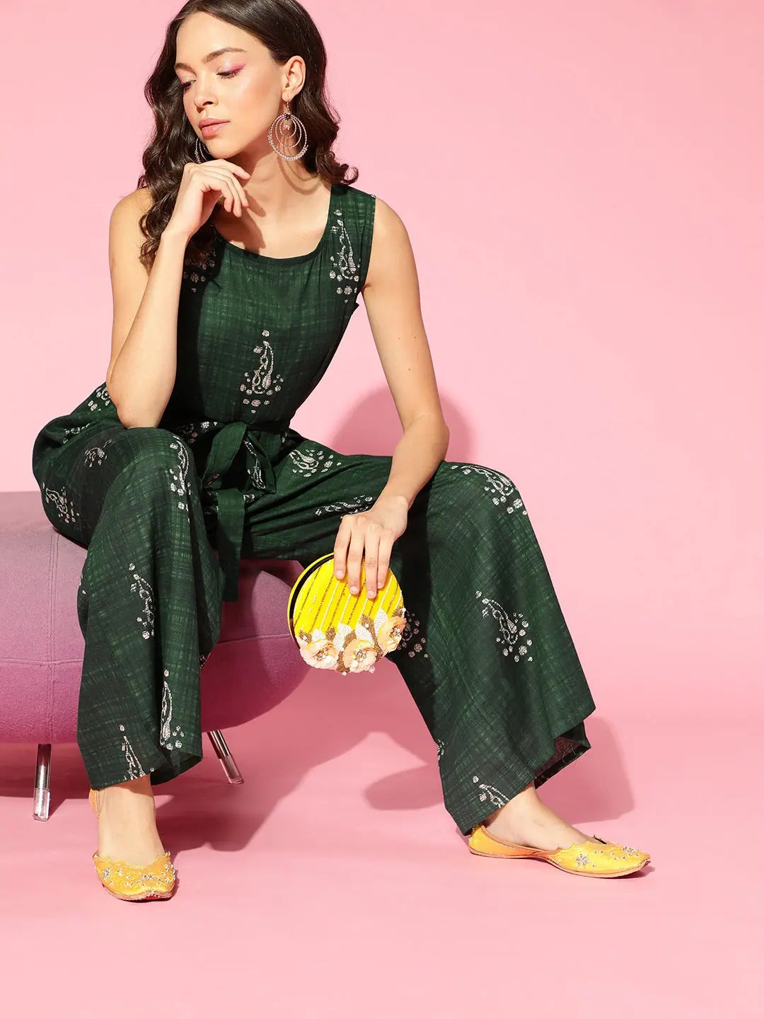 Season Appropriate Women's Collection Women Printed Standard Green Jumpsuits & Sets