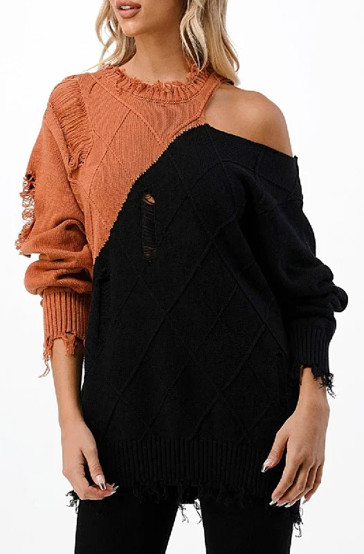 Chic Women's Clothing for Date Nights Color Block Cutout Sweater