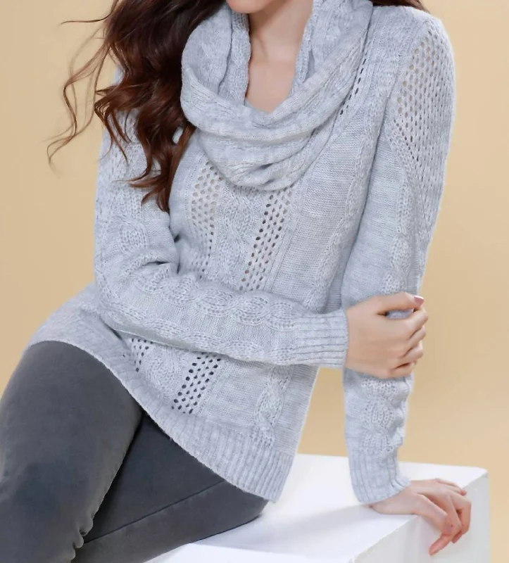 Unleash Your Fashion Juliana Cable Knit Sweater Attach Scarf In Gray