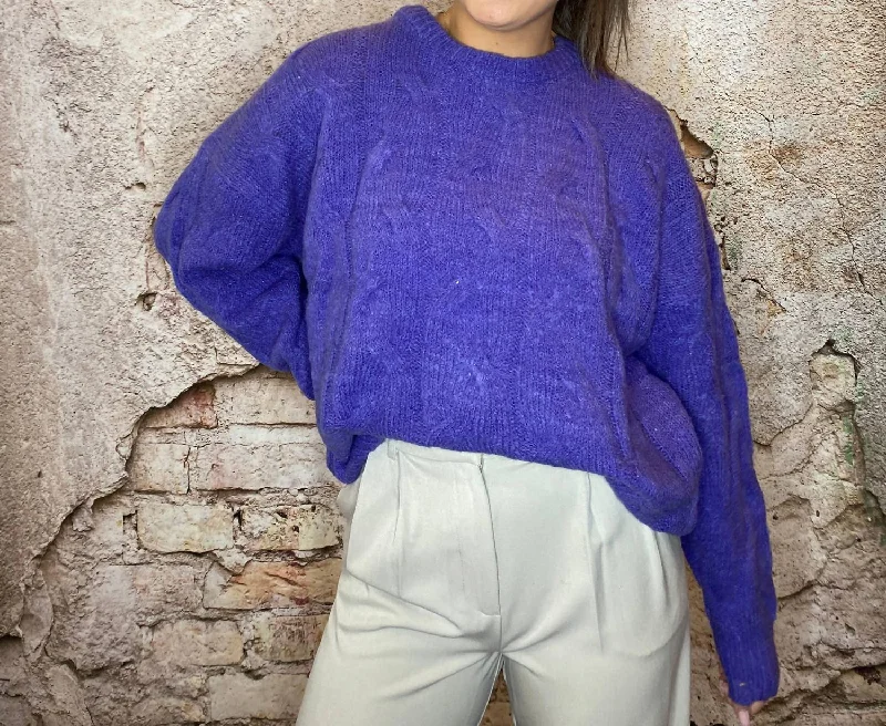 Chic Wardrobe Cable Knit Sweater in Purple