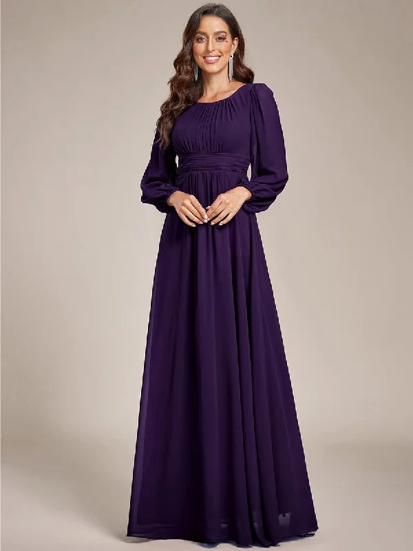 Effortless Chic Apparel Chiffon High Empire Waist Puff Sleeve Mother Dress