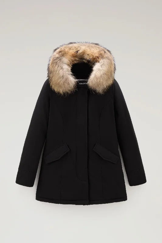 Wardrobe Essentials Arctic Parka in Ramar Cloth with Detachable Fur Trim Black