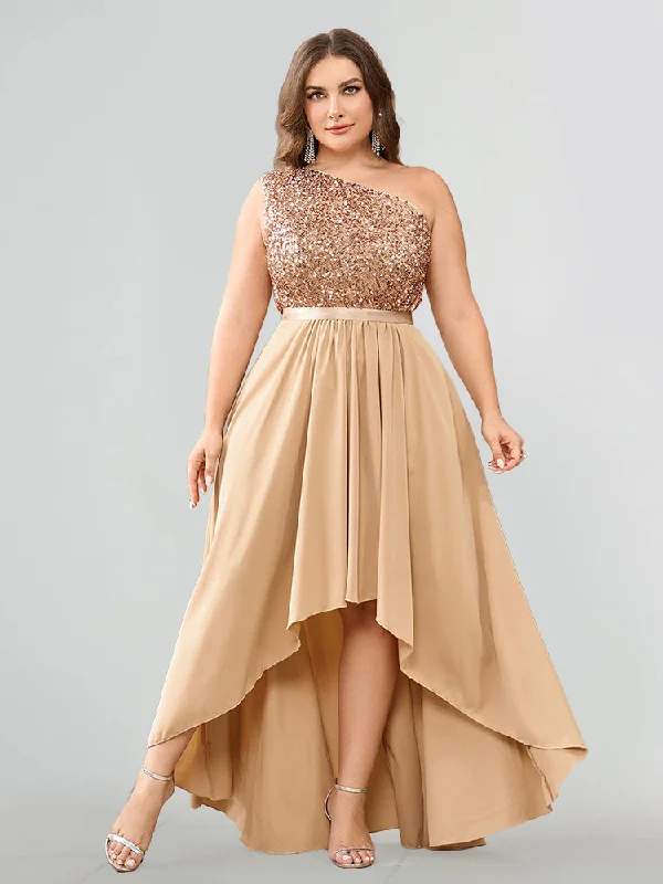 Latest Trends Sequin Patchwork One-Shoulder Bridesmaid Dresses