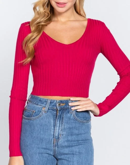 Latest Fashion for Women V-Neck Ribbed Crop Sweater