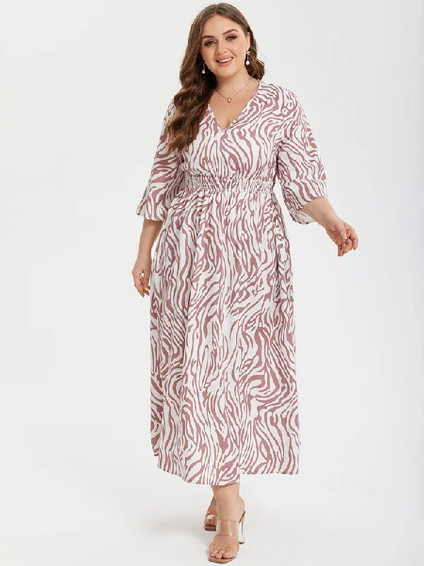 Women Wear Brands Zebra Striped V-Neck Elastic Waist Pocket Maxi Dress