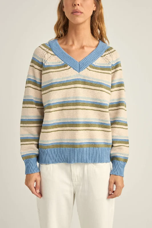 Attire Sale Rhythm Distant Shores Striped Sweater - BLUE STRIPE