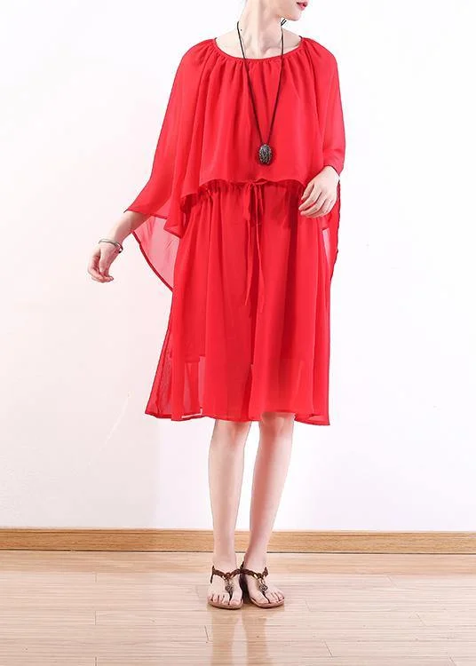 Relaxed Style Style red chiffon dresses stylish Shirts tie waist Maxi summer Dress