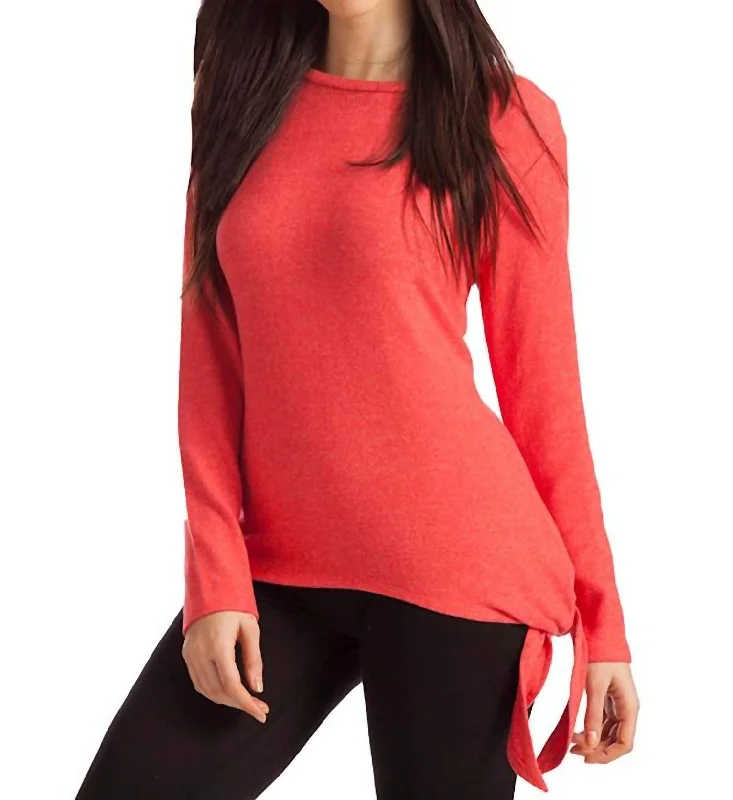 Snag Fabulous Fashion Bargains Ellie Side Tie Kashmira Sweater In Coral