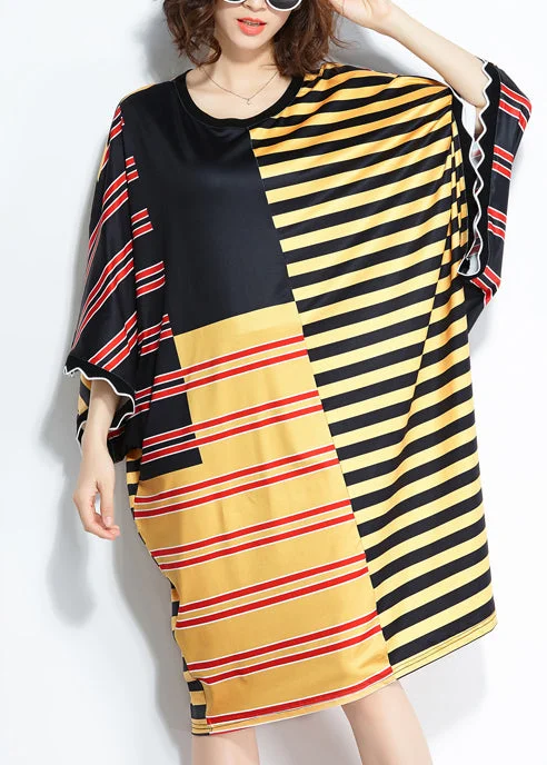 Trendy Attire For Her Loose multicolor striped silk blended clothes Women plus size linen patchwork Summer Dress