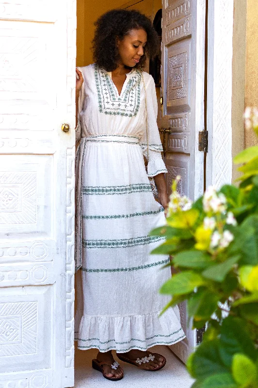 Fashion Sale Freida Embroidered Dress | Cream/Sage