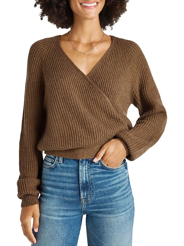 Wardrobe Upgrade Adele Womens Ribbed Knit Wrap Sweater