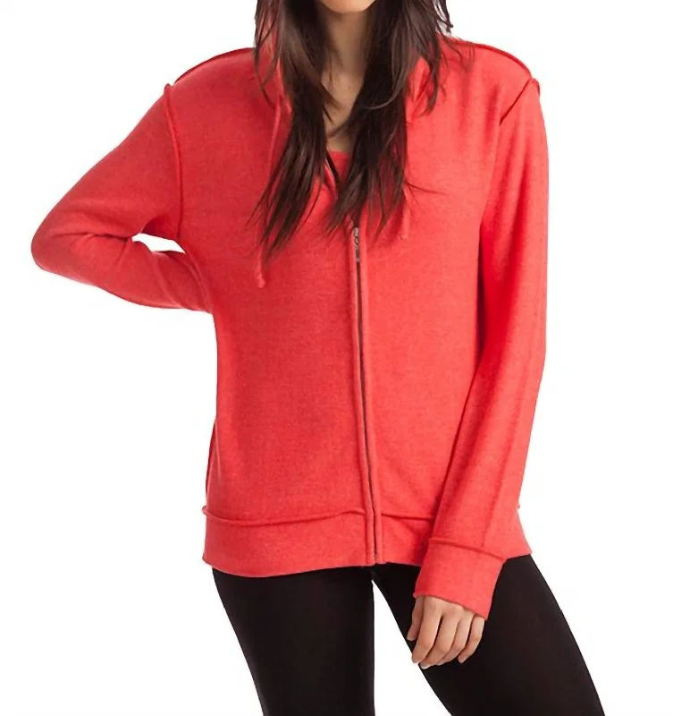 Minimalist Women's Fashion Clothing Kylie Hooded Kashmira Cardigan In Coral