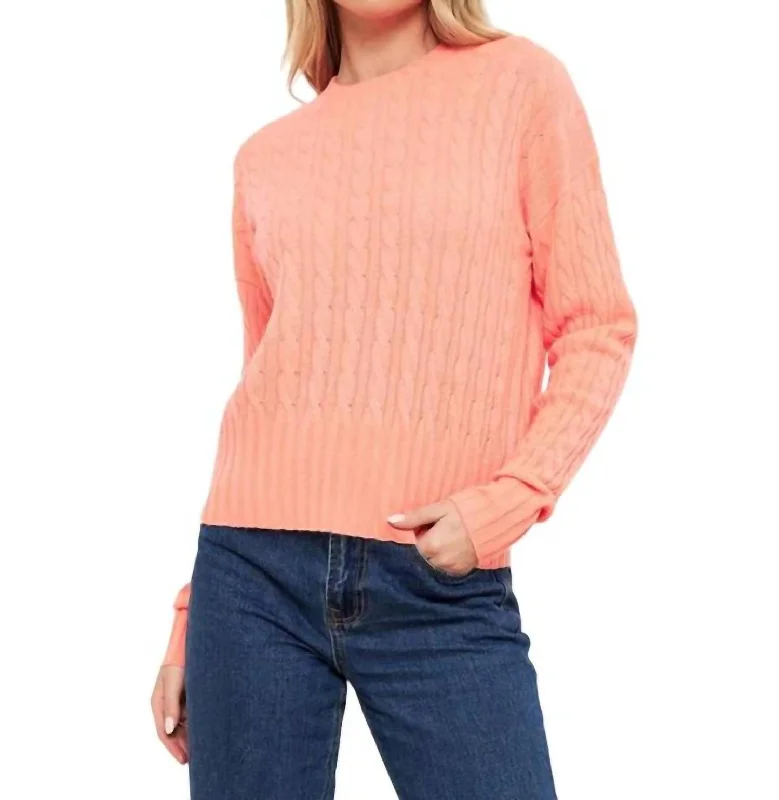 Summer Sale Cathy Cashmere Cable Knit Top In Neon Coral