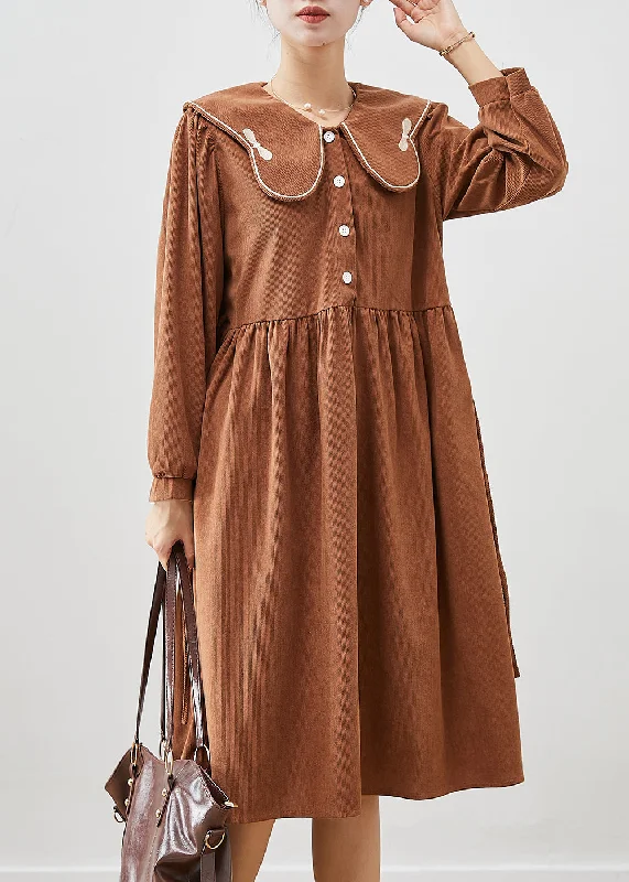 Huge Markdowns Casual Chocolate Oversized Butterfly Collar Corduroy Party Dress Fall