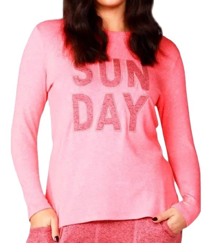 Chic Trends Unveiled Long Sleeve Sunday Crew Top In Coral