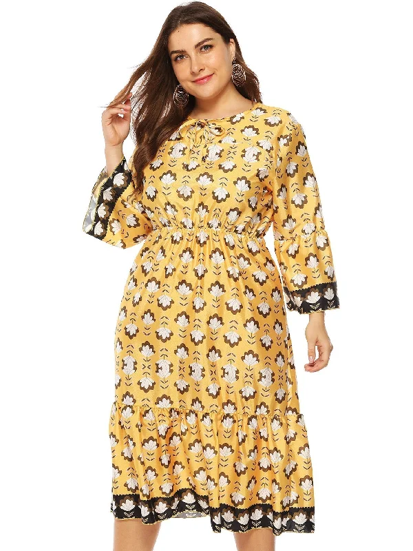 Limited Time Deal KittenAlarm - Plus All Over Print Tie Front Dress