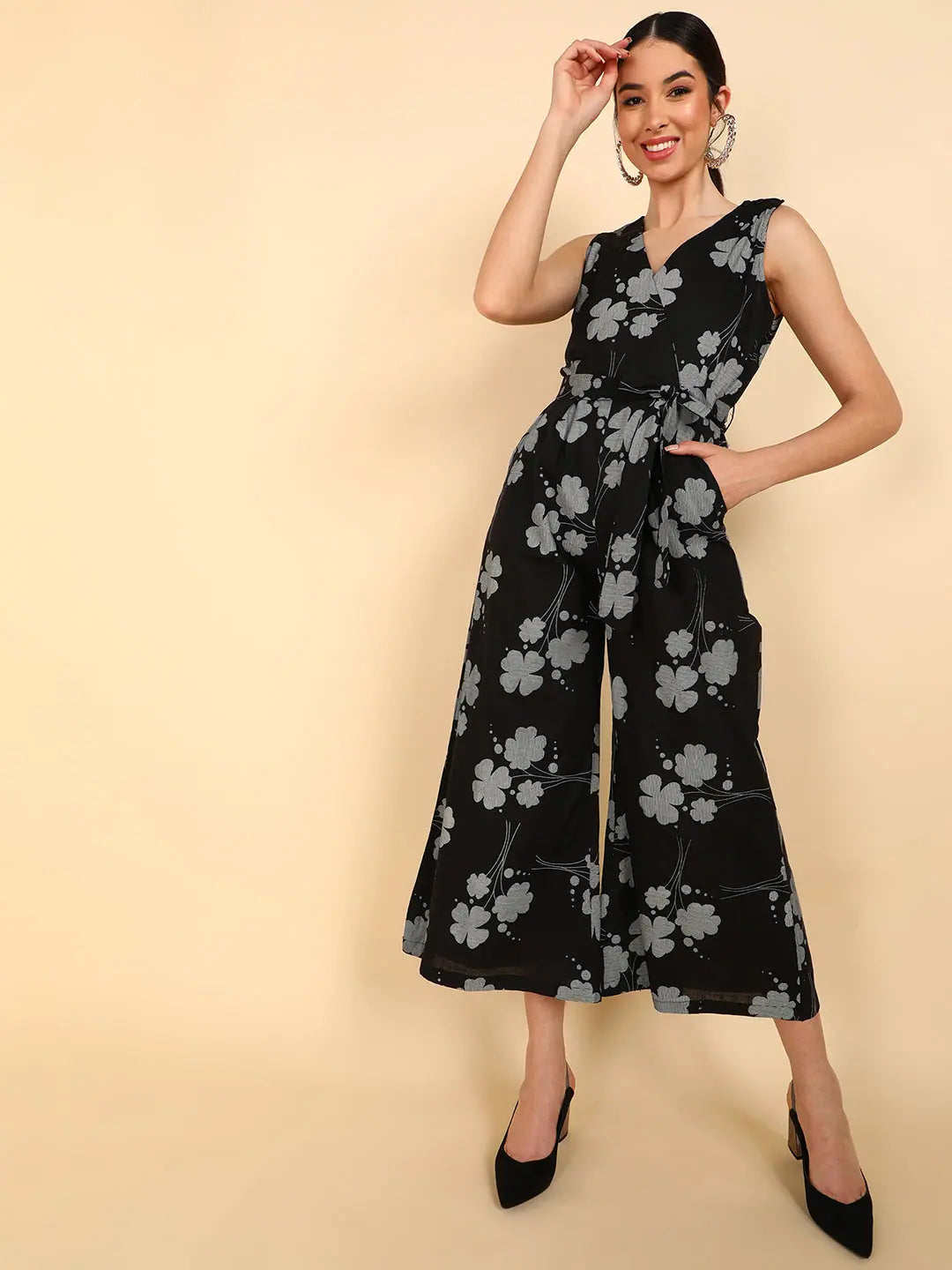 Special Occasion Wear Women Printed Standard Black Jumpsuits & Sets