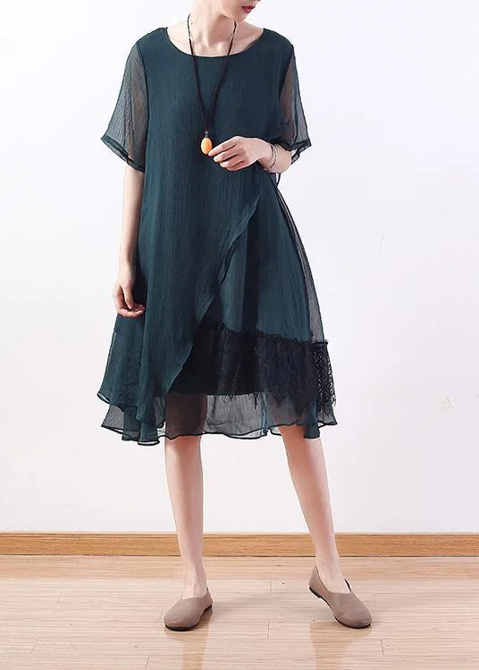 Cool Prices Loose green Chiffon quilting clothes Casual Wardrobes layered Knee summer Dresses