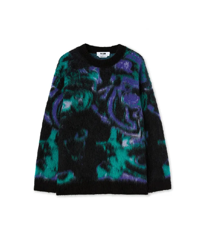 Flash Sales Rounded-collar sweater with "Magma" print Green