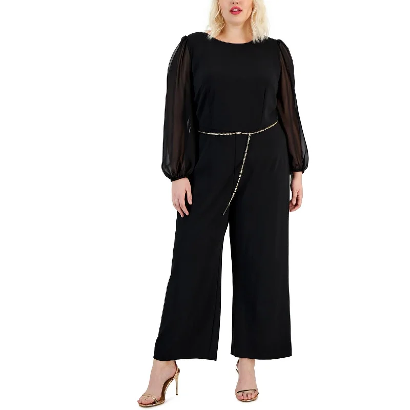 Fashion Frontiers Connected Apparel Womens Plus Scuba Crepe Long Jumpsuit