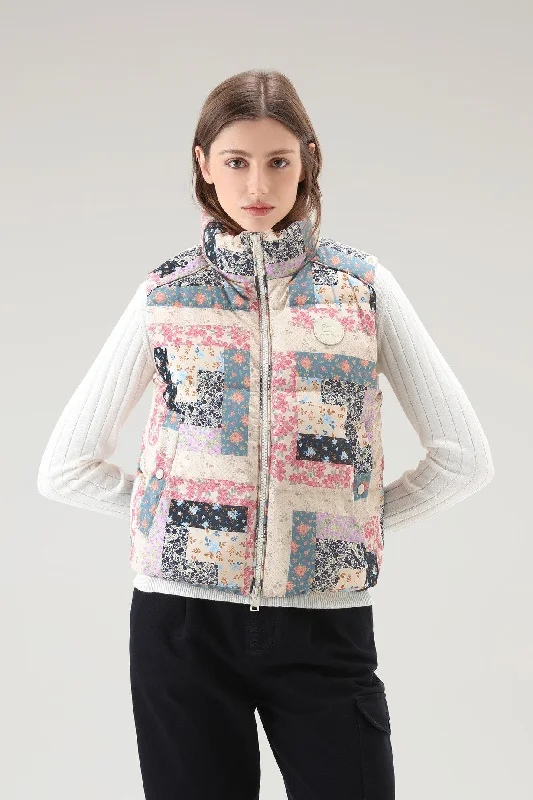 Casual Chic Pennsylvania Quilted Vest with Patchwork Print CREAM PATCHWORK