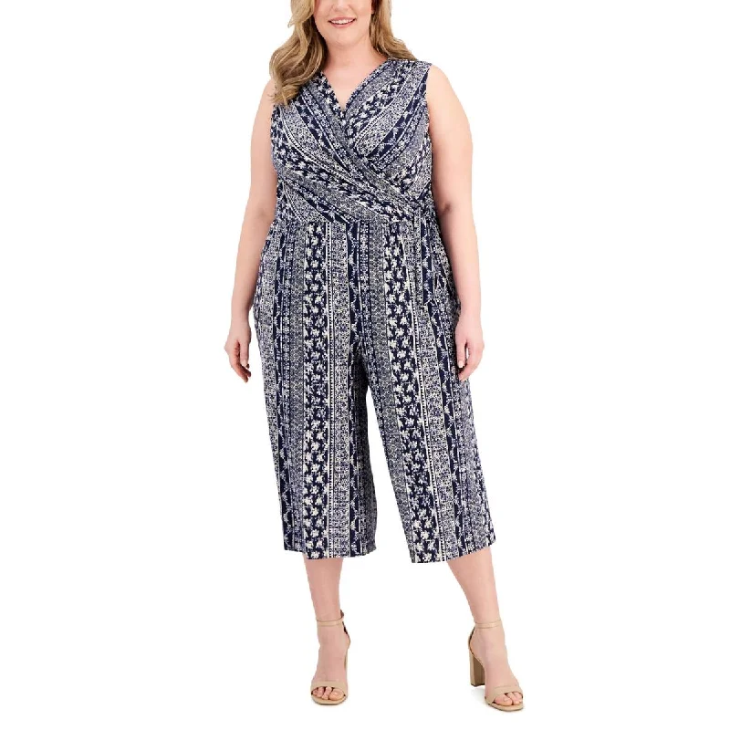 Unleash Your Style Connected Apparel Womens Plus Surplice Neck Floral Jumpsuit