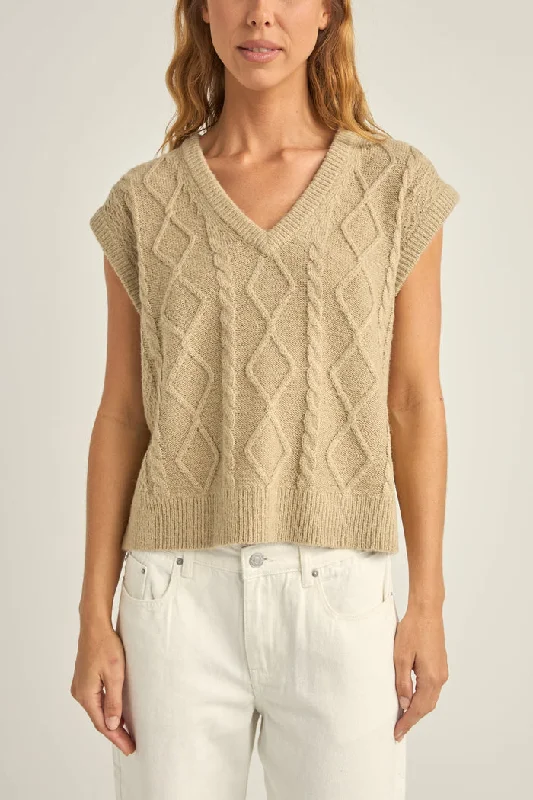 Vintage Women's Fashion Rhythm Juni Sweater Vest - LATTE