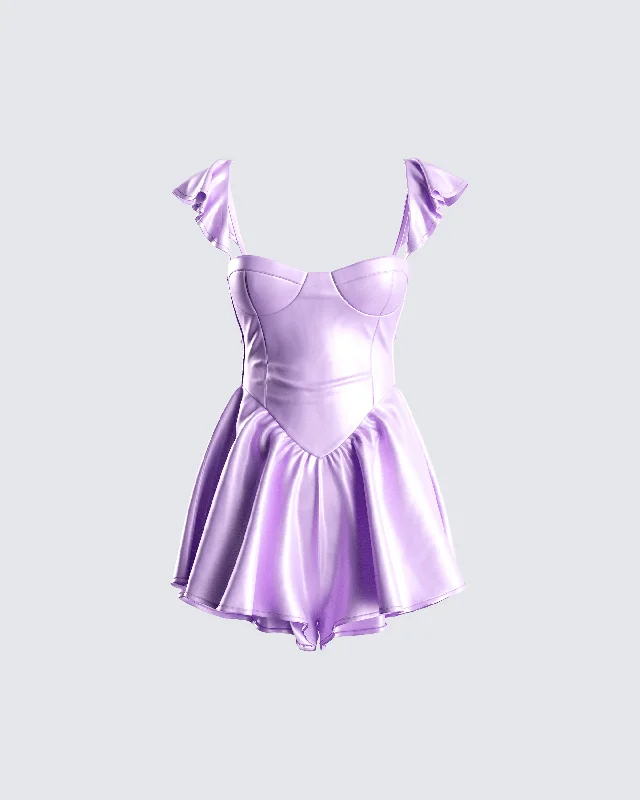 Women's Fashion Clothing Nett Lavender Satin Ruffle Romper