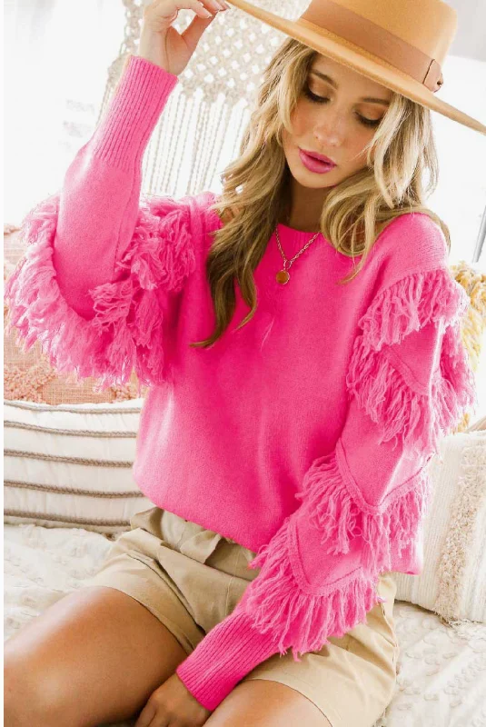 Season Appropriate Women's Collection Hot Pink Mock Sweater