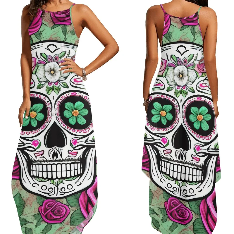 Weekend Sale Women's Sugar Skull Elegant Sleeveless Long Dress