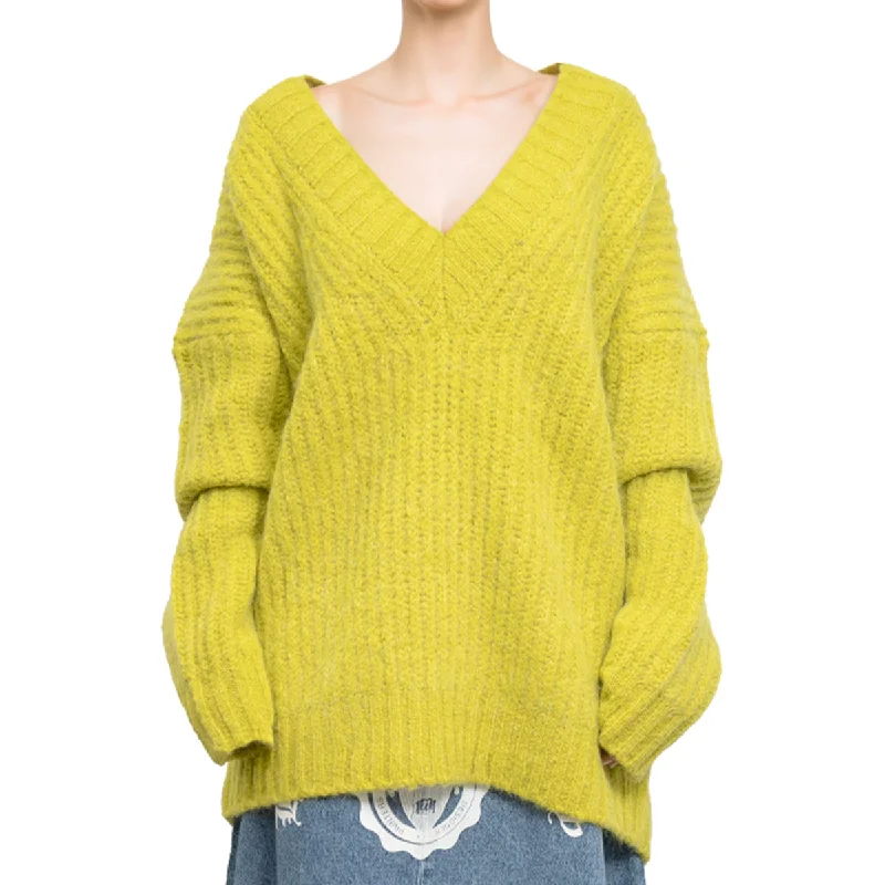 Huge Markdowns Blended wool v-neck sweater "Warm Winter" Yellow