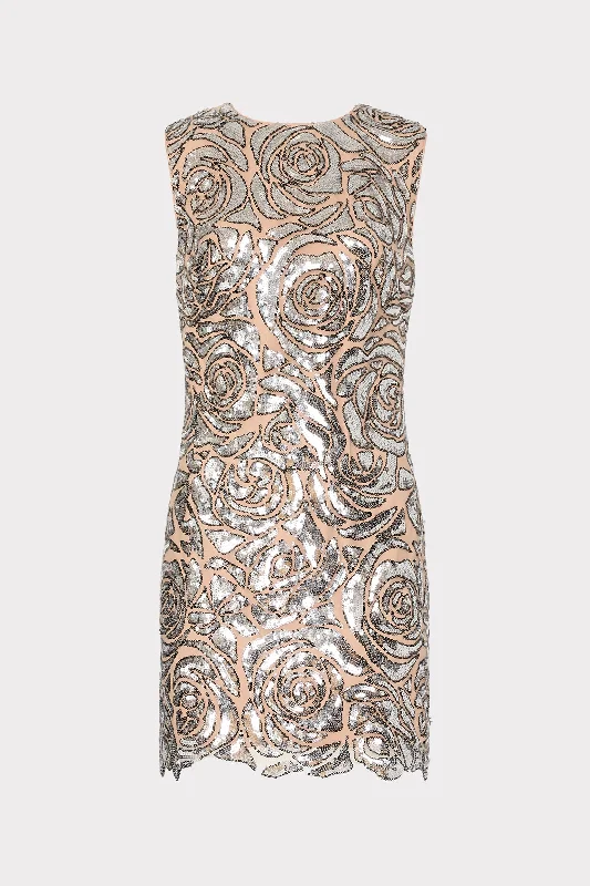 Latest Fashion Ivette Rose Sequins Shift Mini Dress