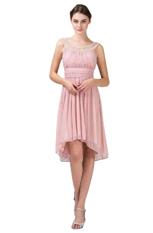 You'Ll Love Us Because Eureka Fashion - 2037 Pearl Embellished High Low A-line Dress